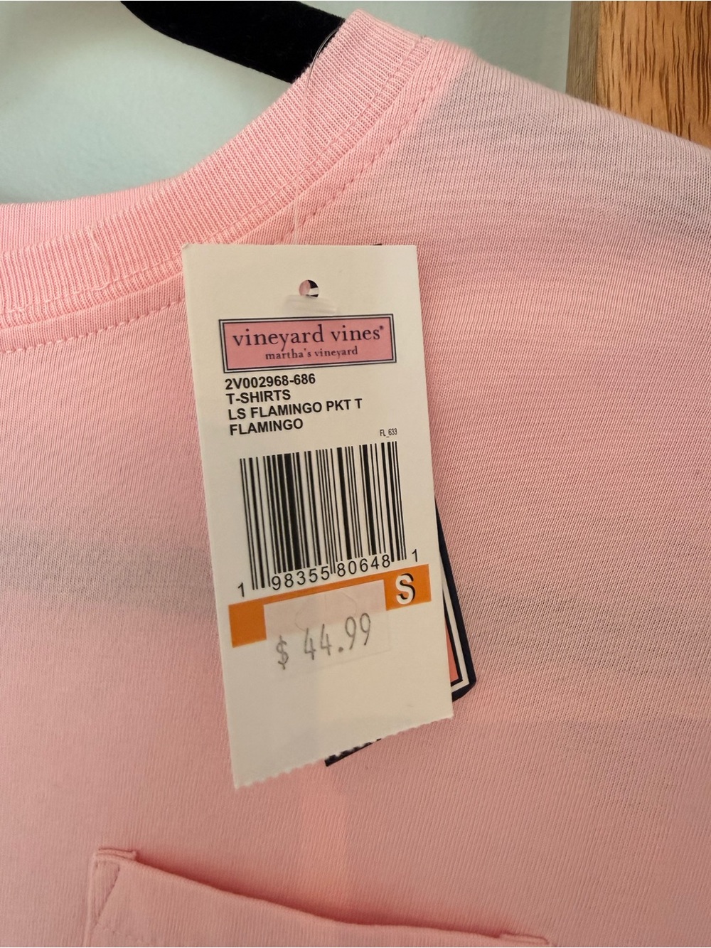 Vineyard Vines Flamingo Long Sleeve Pocket Tee Pink Size Small NWT - Picture 3 of 6